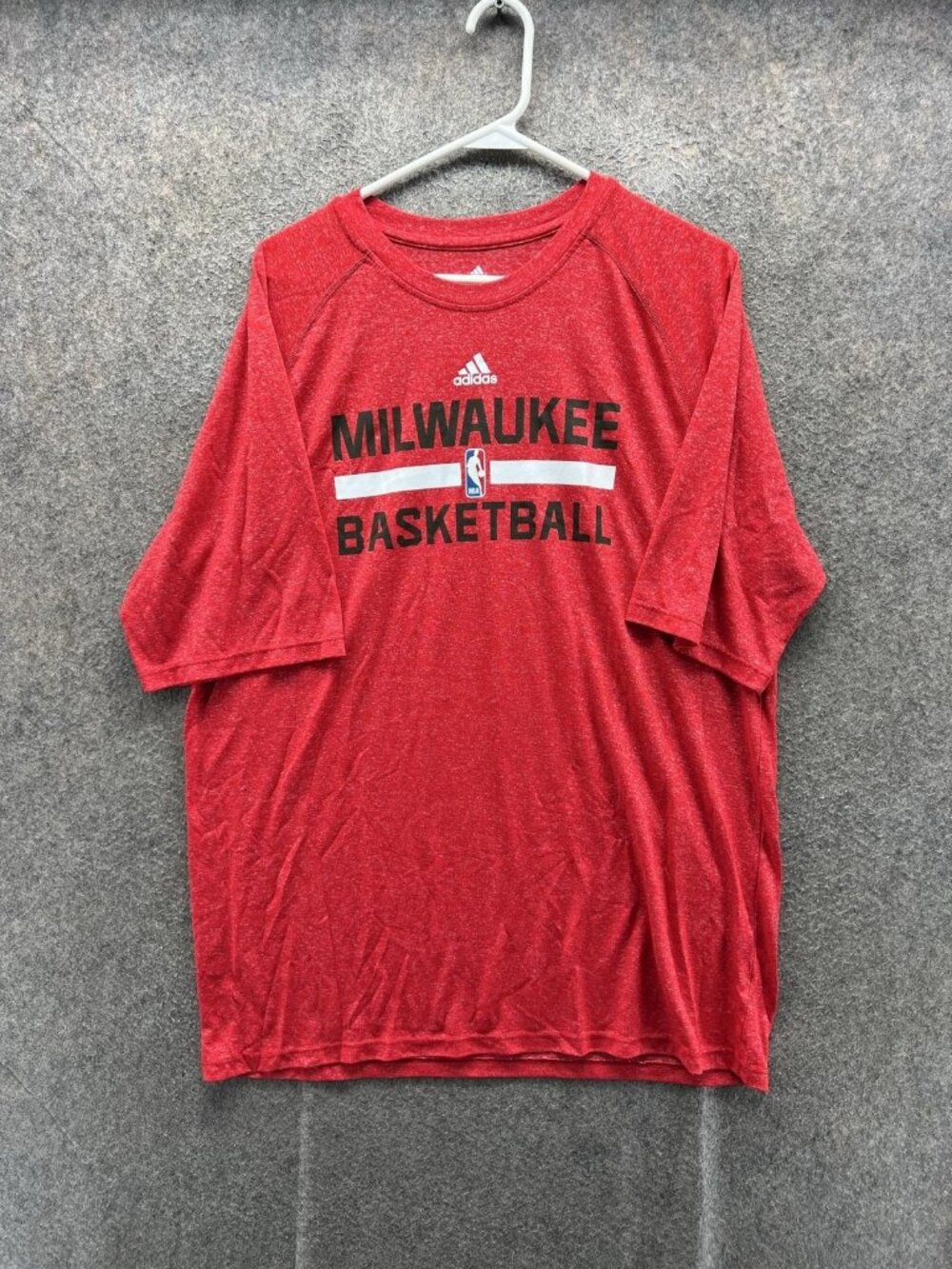 Milwaukee Bucks Shirt Mens LT Red NBA Basketball Adidas Climalite Performance